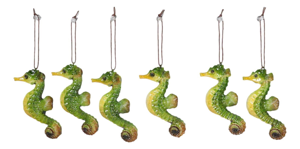 Set Of 6 Green Seahorses Ocean Marine Beach Wall Hanging Decor Tree Ornaments