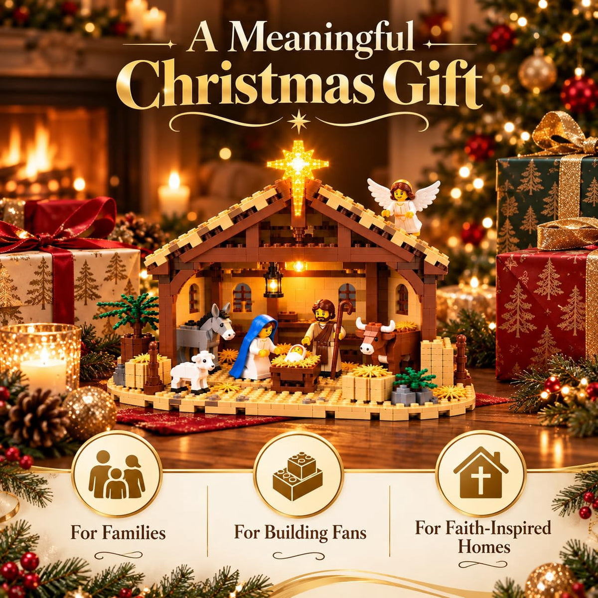 The Nativity Story Building Block Set – Faith-Inspired Lighted Nativity Scene with Bethlehem Star, Christian Christmas Decor & Building Activity