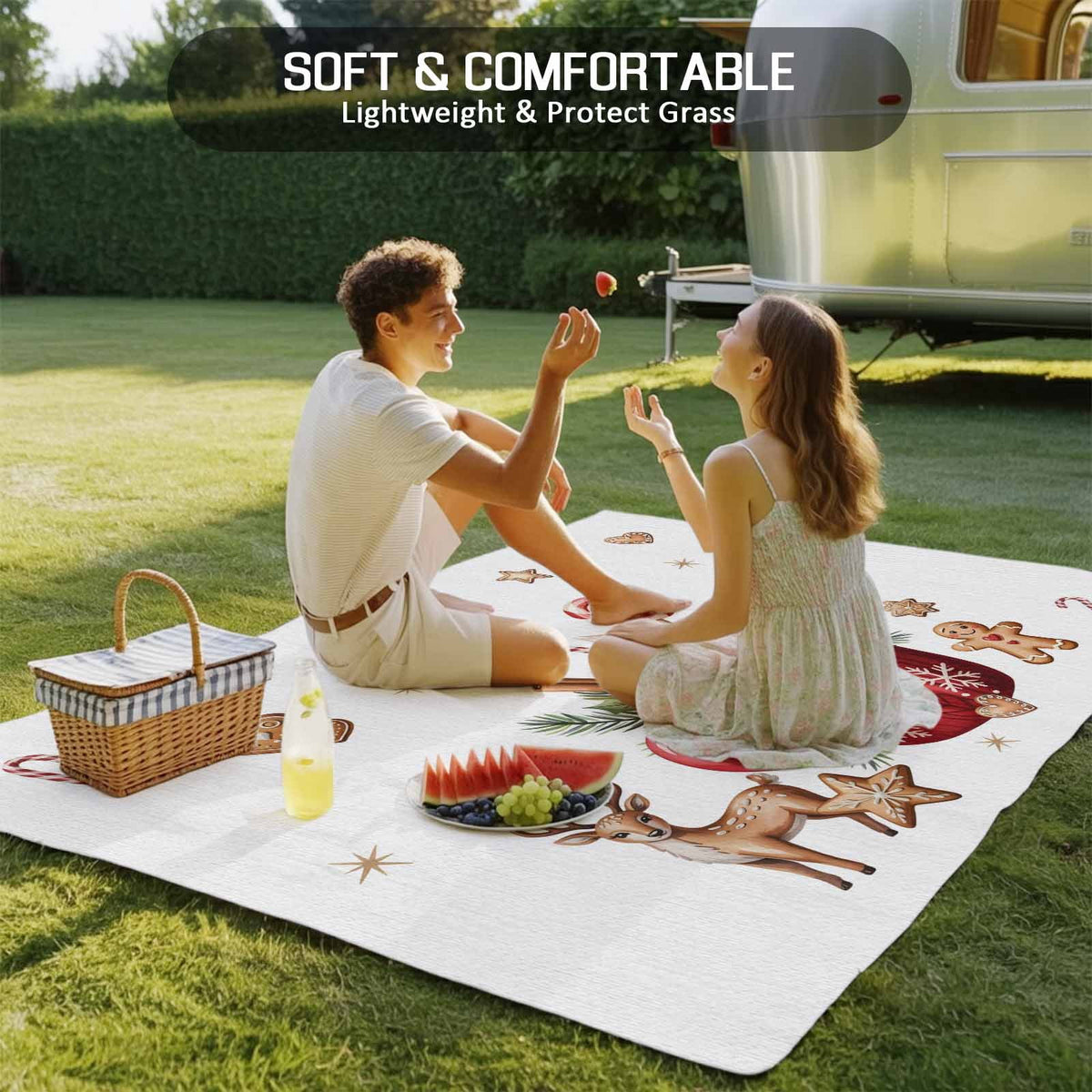 Christmas Outdoor Rug for Patio/Deck/Porch, Non-Slip Large Area Rug 6 x 9 Ft, Xmas Deer Ice Cream Cookies Candy Pine Needles Indoor Outdoor Rugs Washable Area Rugs, Camping Rug Carpet Runner