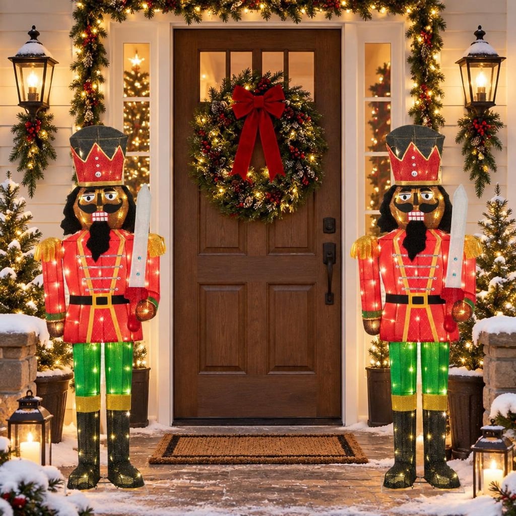 RUIE Lighted Christmas Nutcracker with Glitter Sword for Outdoor, 5 FT, Multi-color, 21.5" x 5 ft Overall, Metal Tinsel Construction