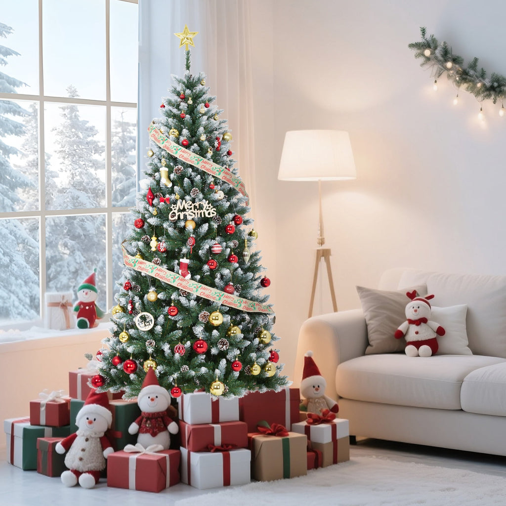 JoanKaren 7.5' Pre-Lit Green Artificial Christmas Tree,Metal Stand Full Xmas Tree with 600 Multicolor Lights