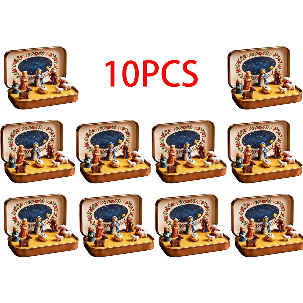 Daghihgewr Mini Christmas Nativity Set Tabletop Tin Box Multicolor Indoor Religious Ornament 1-Count 3.9 x 2.8 x 1.2 Inch