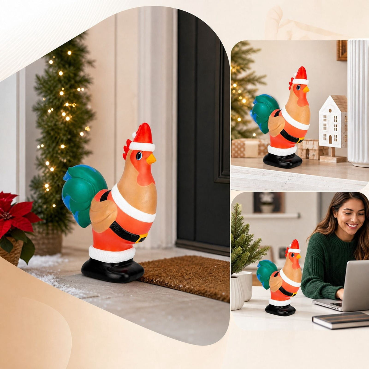 Luckky Lighted Christmas Dog Resin Statue, Santa Hat and Scarf Dog Figurine, 7.87 Inch, Multi-Color LED Lights, Indoor Outdoor Holiday Decor