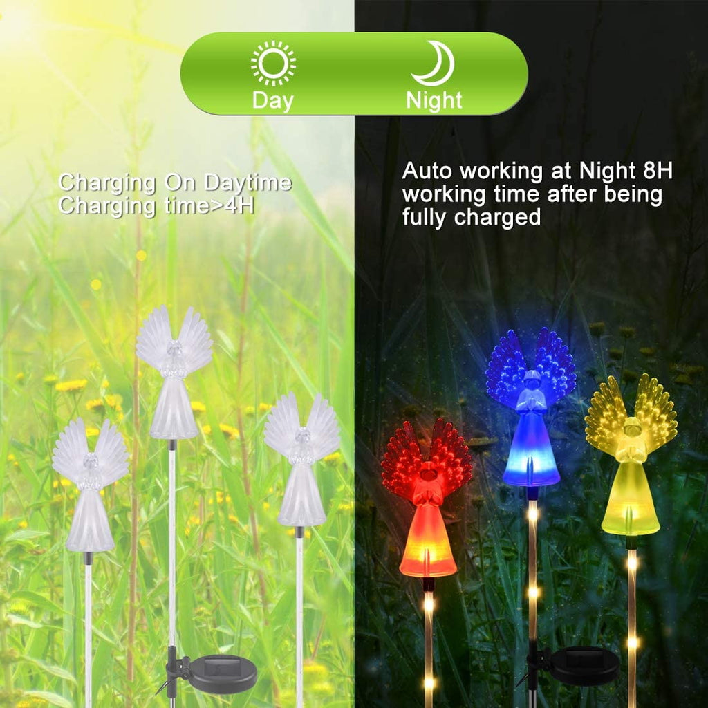 QiShi Solar Garden Lights Tree Outdoor Multi-Color Changing LED Stake Lights Flower for Garden, Patio, Yard and Decoration Solar Flickering Tree Lights (Tree,2 Pack)