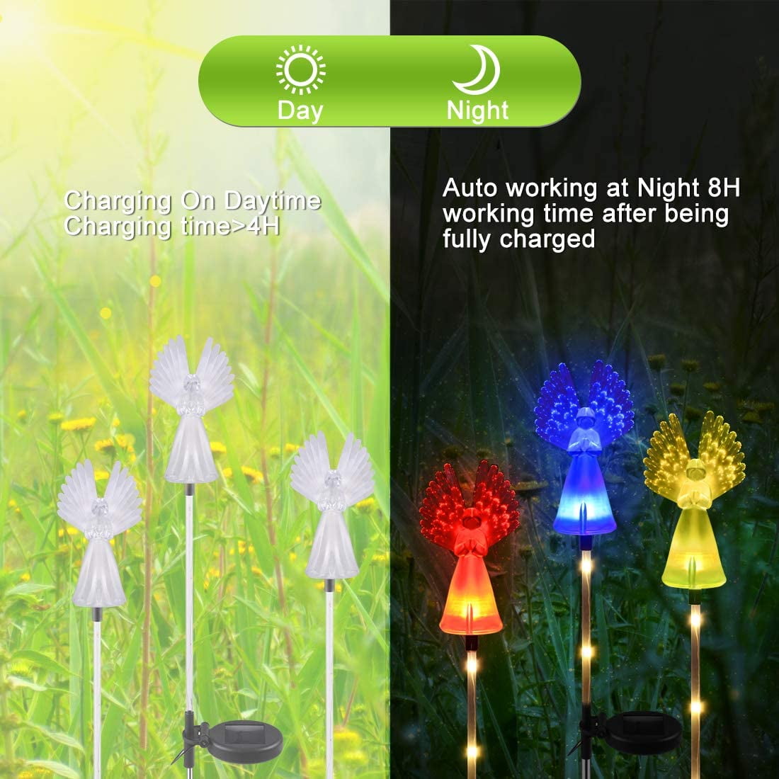 QiShi Solar Garden Lights Tree Outdoor Multi-Color Changing LED Stake Lights Flower for Garden, Patio, Yard and Decoration Solar Flickering Tree Lights (Tree,2 Pack)
