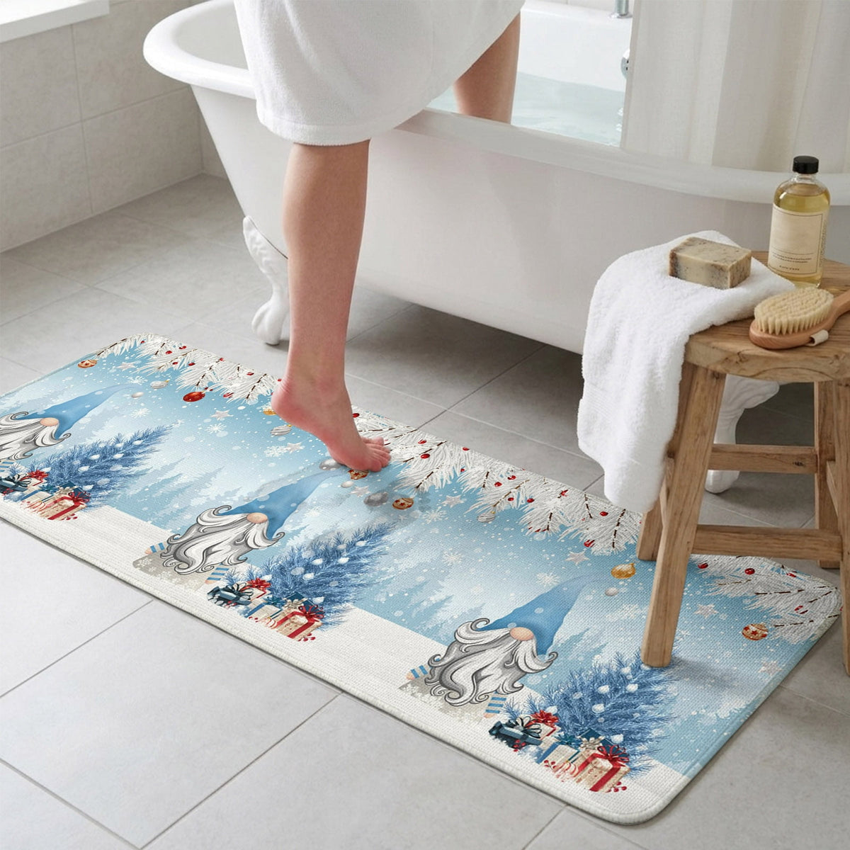 Pink Gnomes Christmas Washable Area Rugs for Living Room Bedroom, Large Non Slip Indoor Floor Carpet Absorbent Xmas Tree Gifts Winter Snowflake Birds Door Mat Rugs for Bathroom Entryway 47.2"x63"