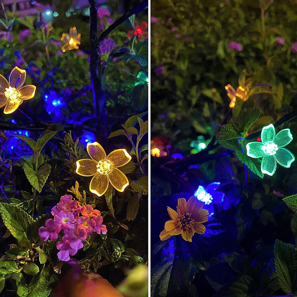 QiShi Solar Garden Lights Tree Outdoor Multi-Color Changing LED Stake Lights Flower for Garden, Patio, Yard and Decoration Solar Flickering Tree Lights (Tree,2 Pack)