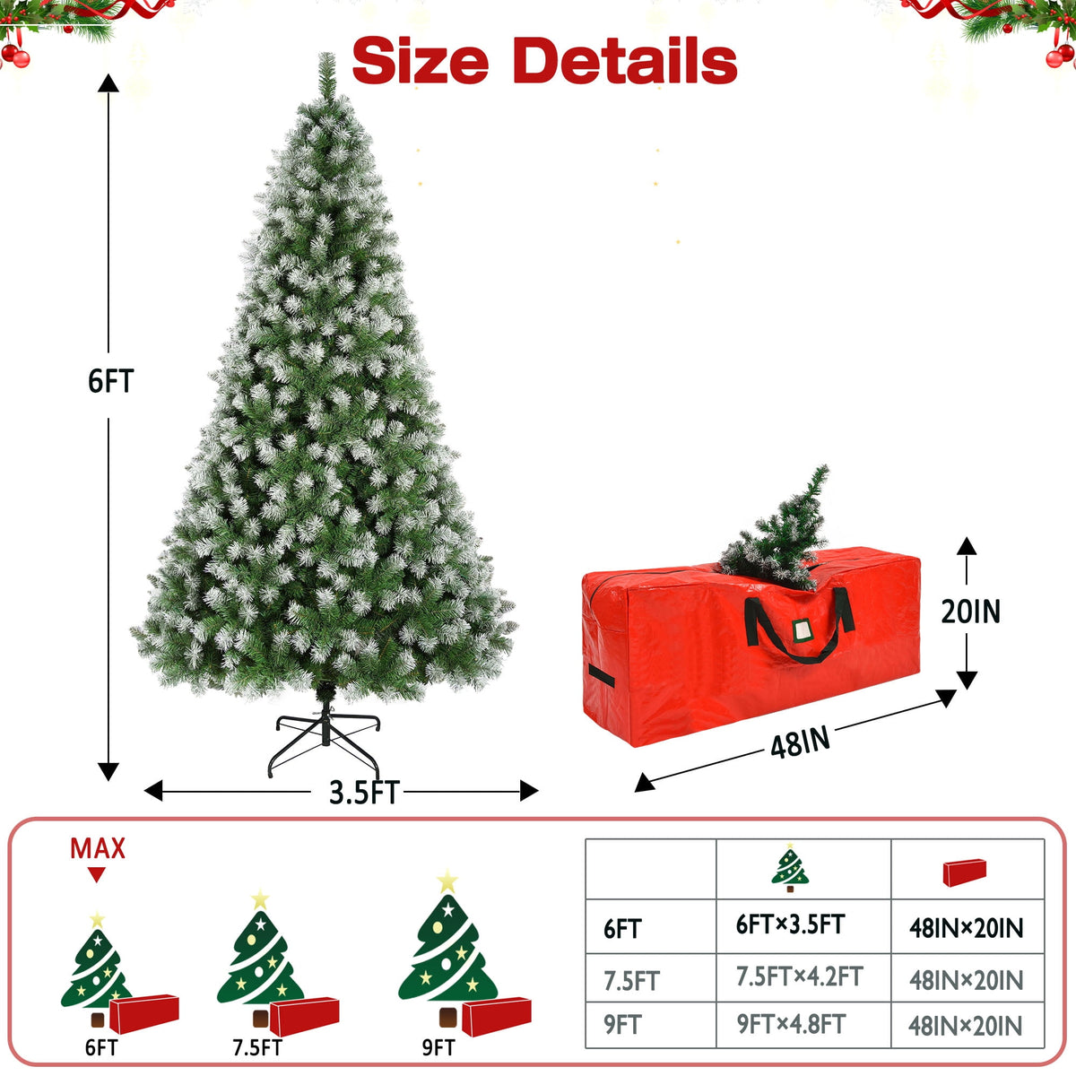 Yexmas 6ft Pre-Lit Green Christmas Tree, 11 Modes Colored LED Lights, Artificial Xmas Tree with Large Storage Bag