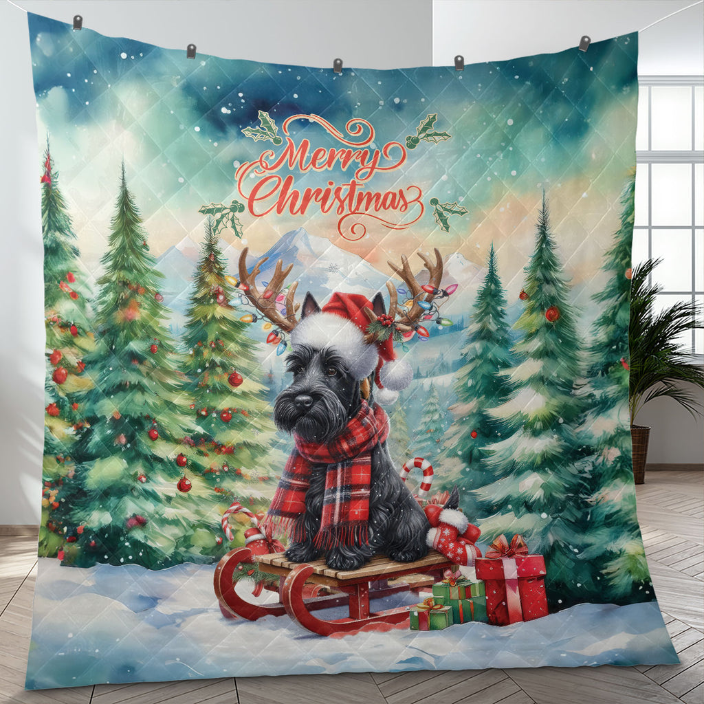 Merry Christmas Santa Reindeer Antlers French Bulldog Sleigh Xmas Winter Holiday Quilt Bedding Set Dog Lover Gifts 1 Blanket Bed Cover 2 Pillowcases - 00023