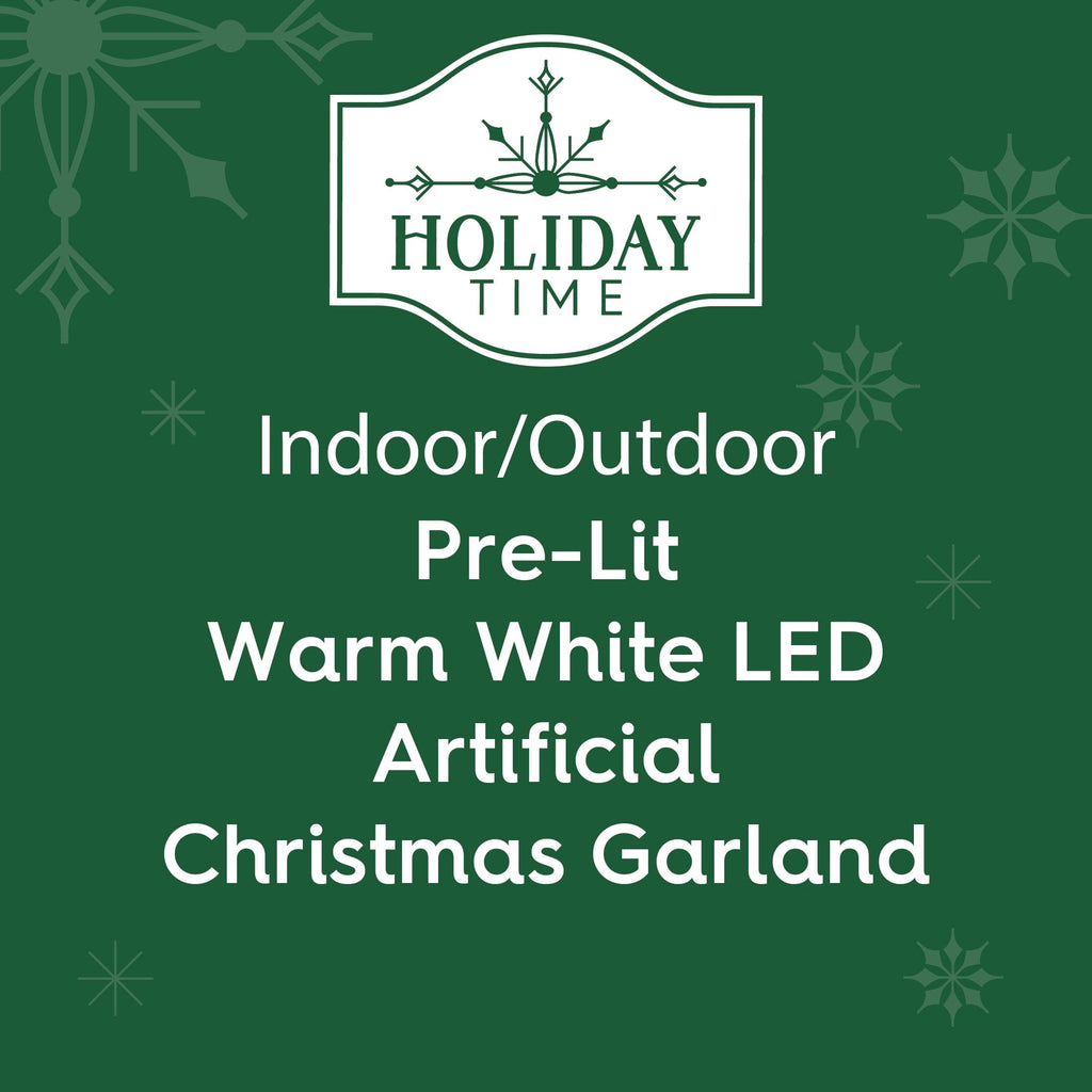 Lawndale Spruce Pre-Lit Warm White LED Artificial Christmas Garland, Green, 9', by Holiday Time