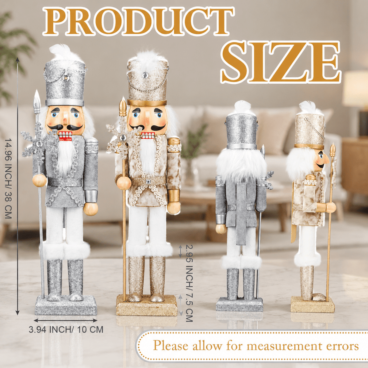 2-Pack Wooden Christmas Nutcracker Ornaments 15 Inch Soldier Figures for Holiday Decor