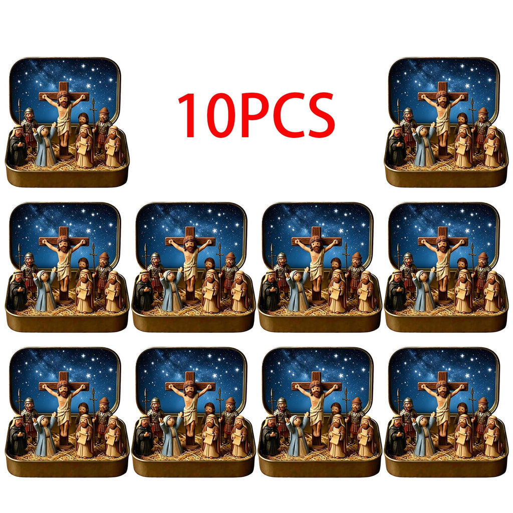 Daghihgewr Mini Christmas Nativity Set Tabletop Tin Box Multicolor Indoor Religious Ornament 1-Count 3.9 x 2.8 x 1.2 Inch