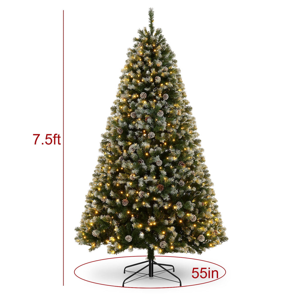 Funcid 6ft Artificial Christmas Tree with 8 Adjustable Light Flash Rate Modes, Decorated Xmas Tree with Pine Cones, Hinged Partially Flocked Christmas Tree with Foldable Metal Base