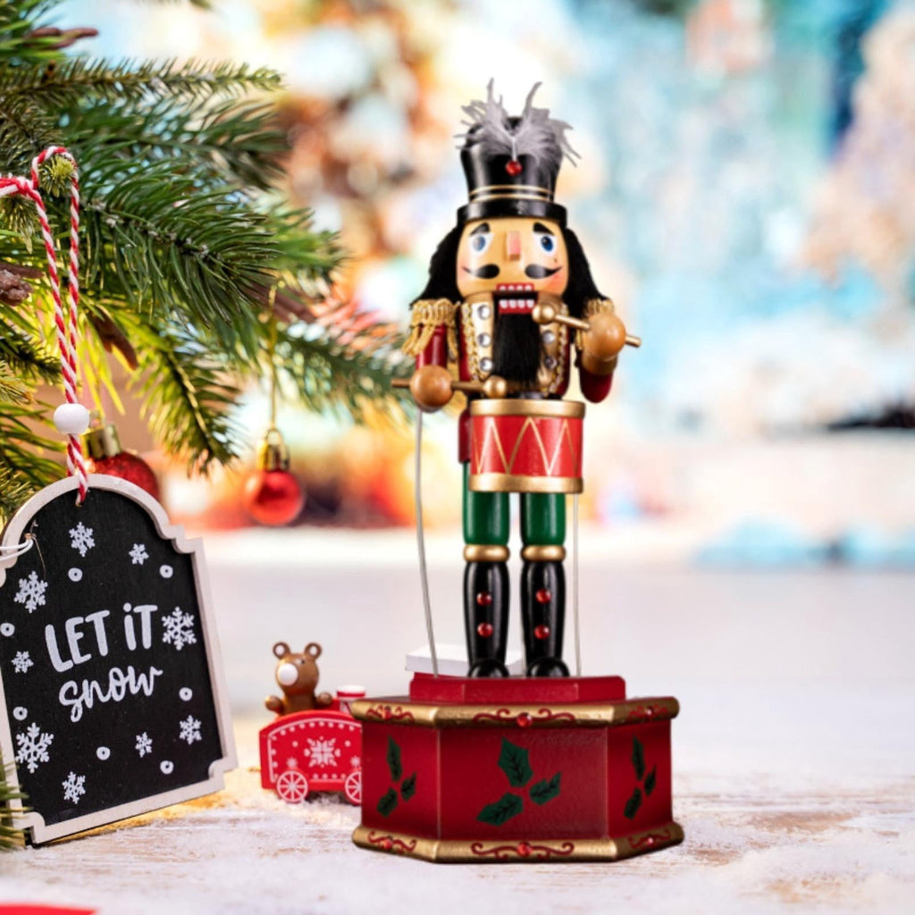 FVDPWYE Christmas Nutcracker Figurine Wooden Nutcracker Doll Music Box Tabletop Ornament