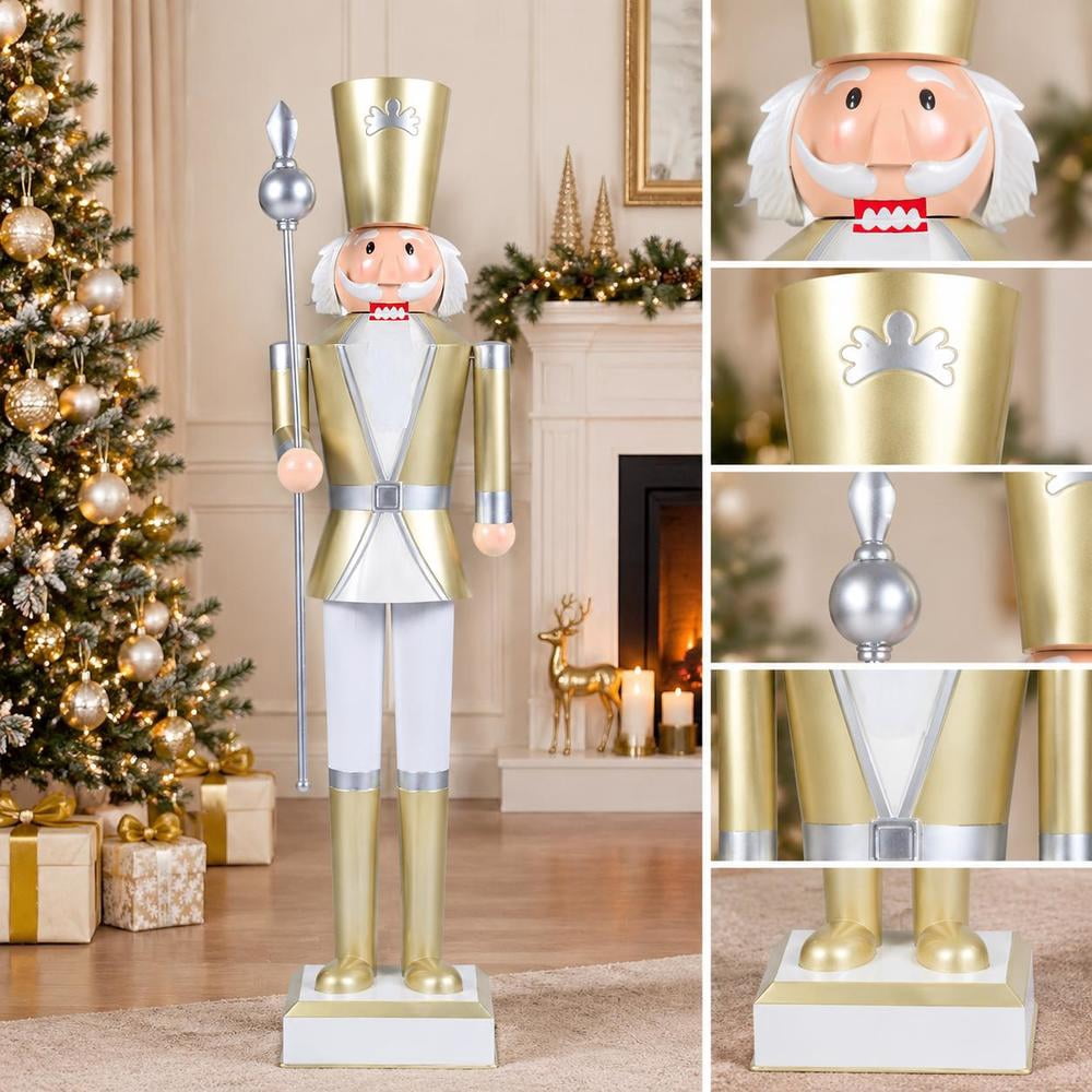 Christmas Nutcracker, 4 Ft, with High Hat, Scepter, Hidden Storage Compartment, Metal Frame, Sturdy Base