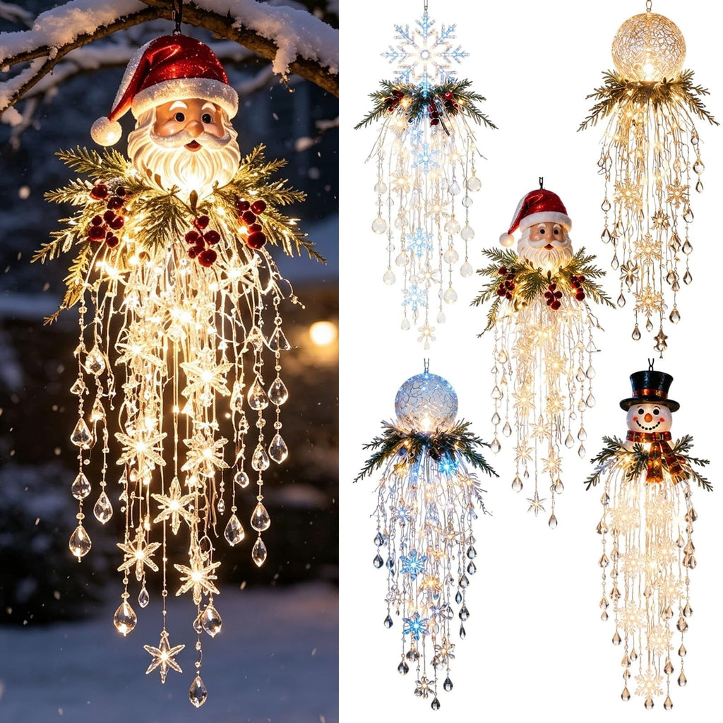 Crystal Cascade Christmas Light - Hanging Snowflake & Crystal LED Porch Decor(Blue light ball)