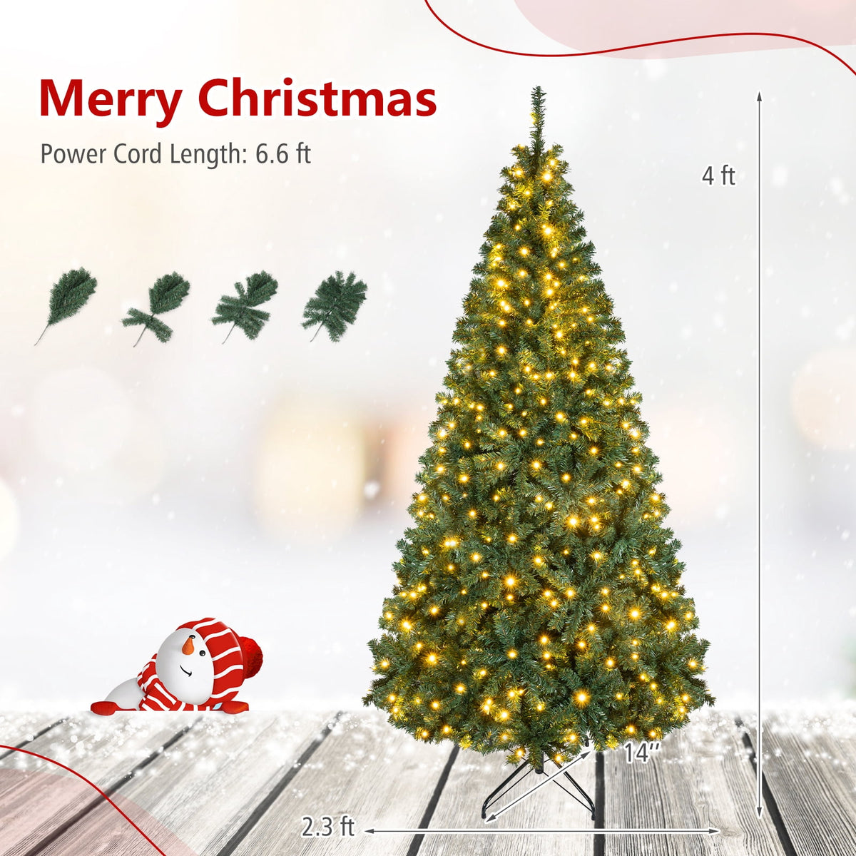 Costway 4Ft Pre-Lit Artificial Christmas Tree Hinged 100 LED Lights