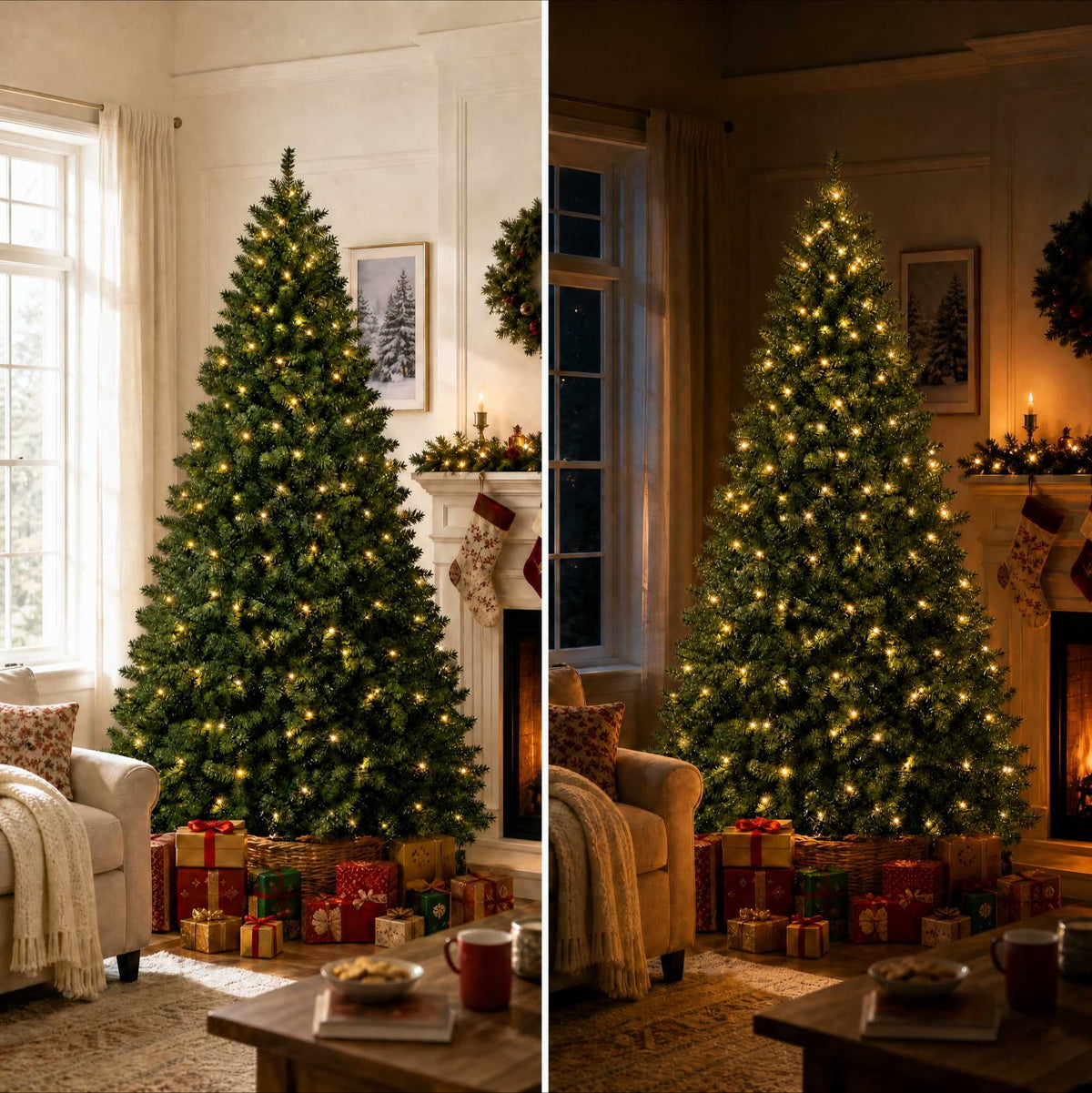 DAYBETTER 8ft Artificial Christmas Tree, 500 Warm White Lights & 1335 Branch Tips, Includes Metal Stand, Indoor/Outdoor Xmas Holiday Decor