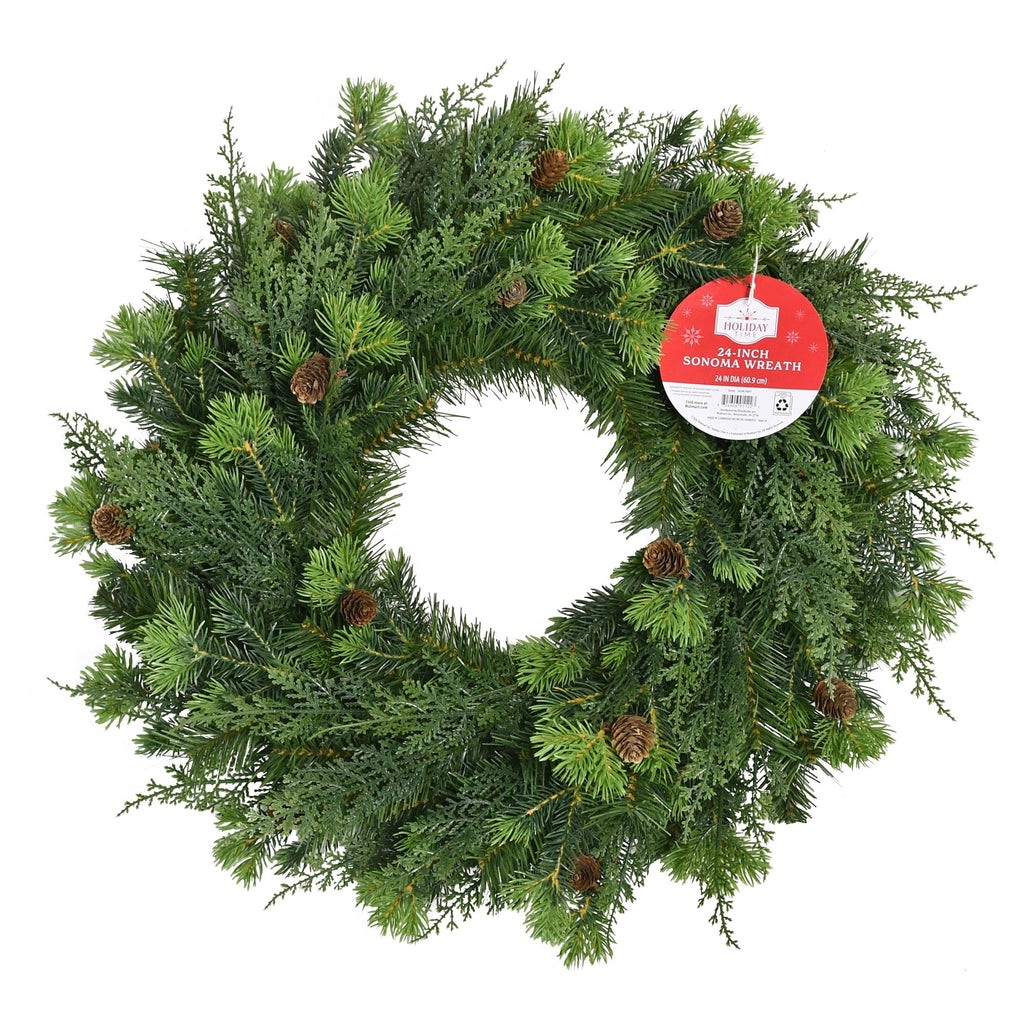 Sonoma Cypress with Pinecones Artificial Christmas Wreath, Green, 24", by Holiday Time