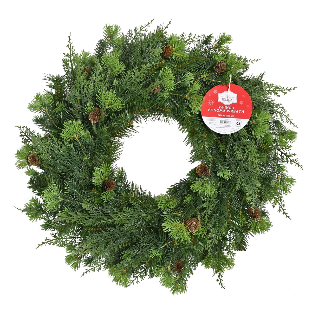 Sonoma Cypress with Pinecones Artificial Christmas Wreath, Green, 24", by Holiday Time