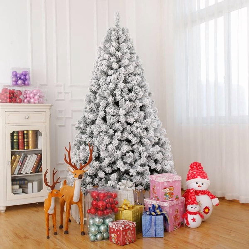 Alvantor 7 ft Pre-Lit Snow-Flocked Artificial Christmas Tree with 400 Warm and Cool White LED Lights, Remote Control and 1000 PVC Tips