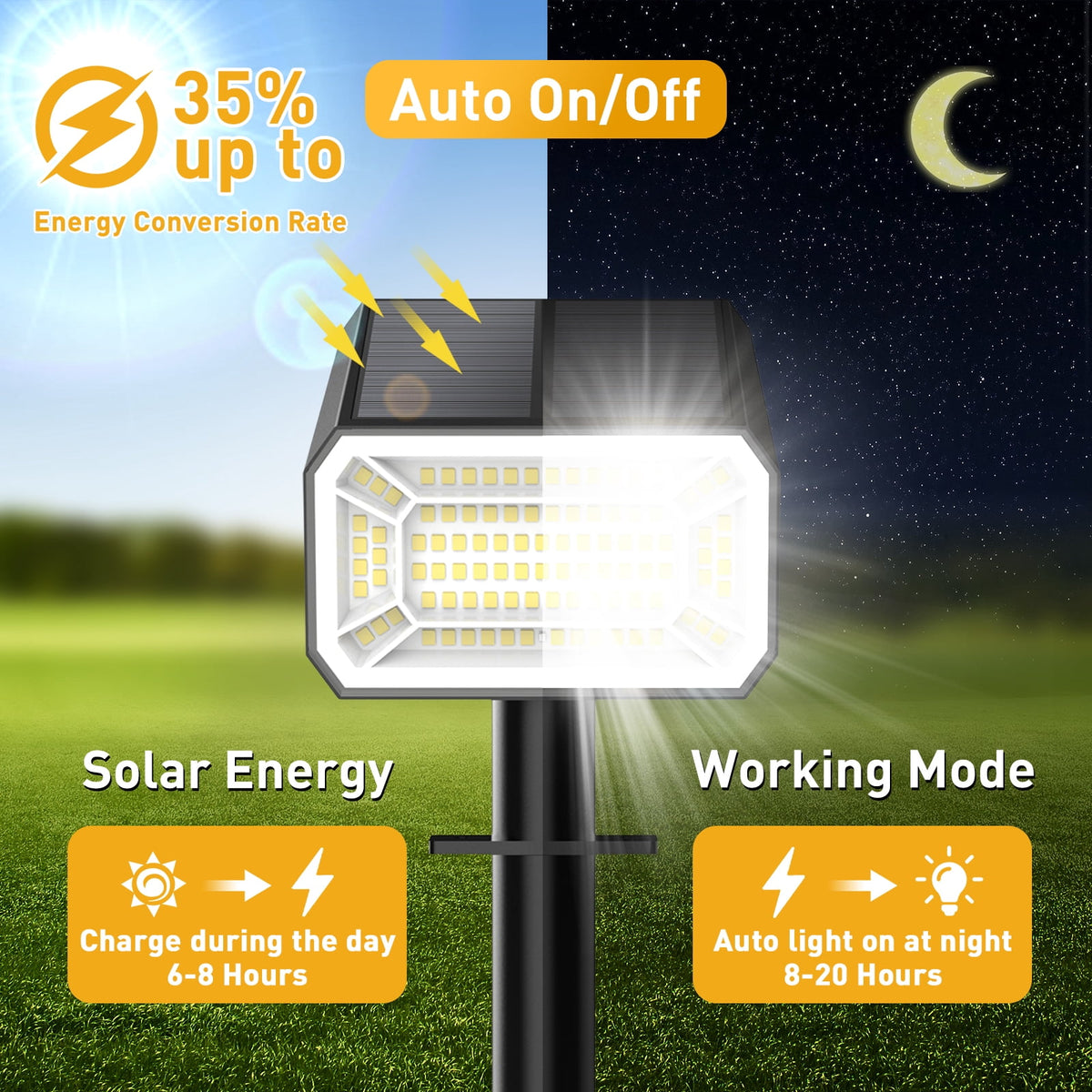 Solar Spot Lights Outdoor [4 Pack, IP65] - 100 High-Lumen LEDs, 4 Modes & 2-in-1 Design. Auto On/Off Cool White Landscape Lights for Yard, Garden, Pathway.