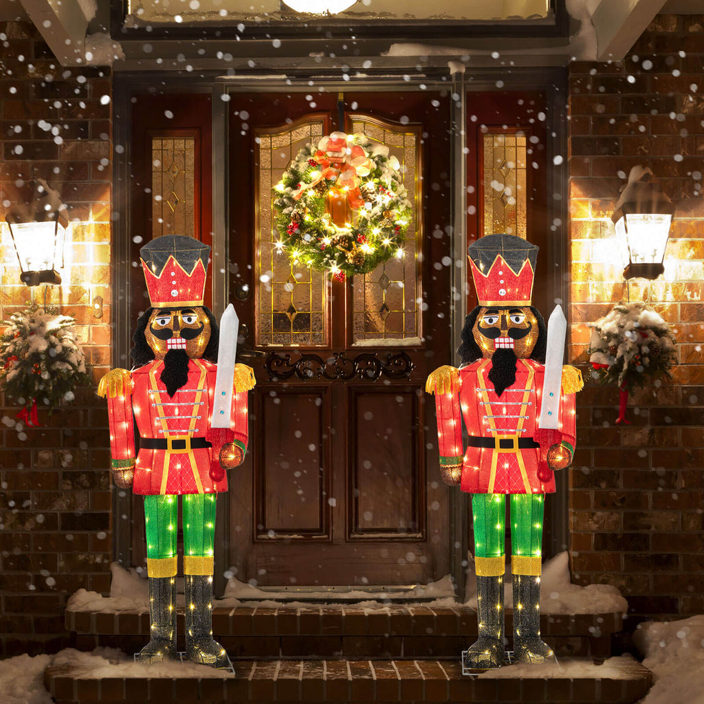 Costway 2 PCS 5 FT Lighted Christmas Nutcracker with Glitter Sword, 100 Lights for Outdoor