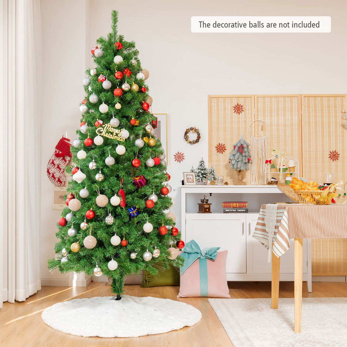 Gymax 7 FT Pre-lit Artificial Christmas Tree Fiber Optic Xmas Tree Holiday Decor