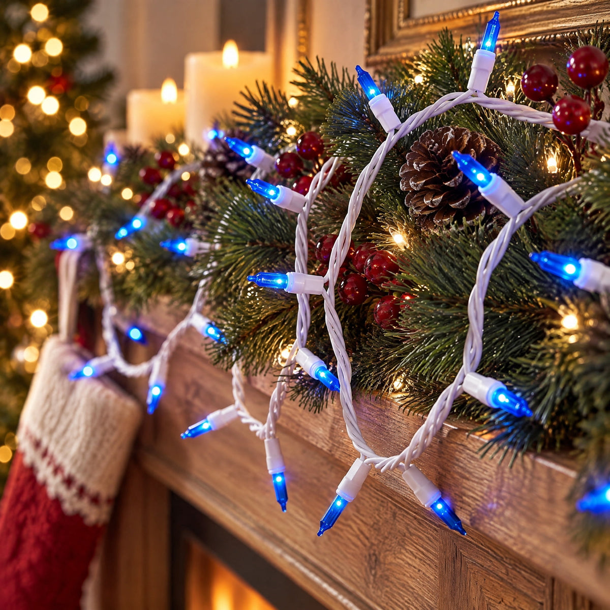 Indoor/Outdoor 300-Count LED Mini Christmas String Lights, Warm White, White Wire, 62.3', by Holiday Time