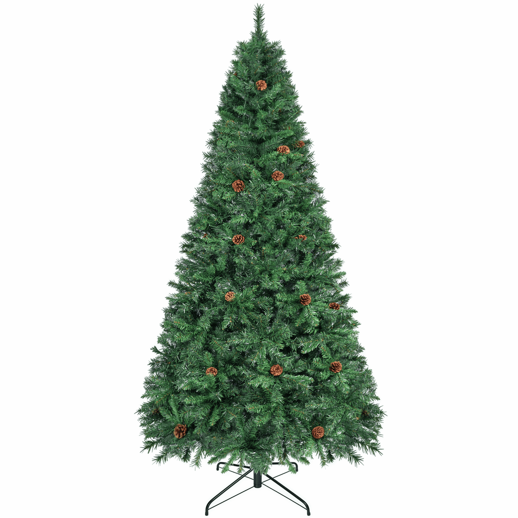 Firstness 6ft Pre-Lit Christmas Tree with 925 Branch Tips, Green Artificial Xmas Tree with Pine Cones, 8 Lighting Modes