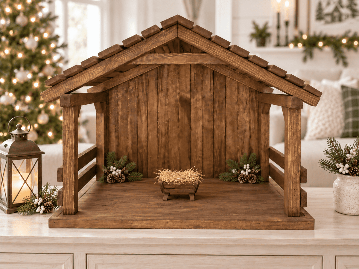 JacobsWoodDesigns Wood Nativity Stable Creche Decorative Collectible Large 1 Piece