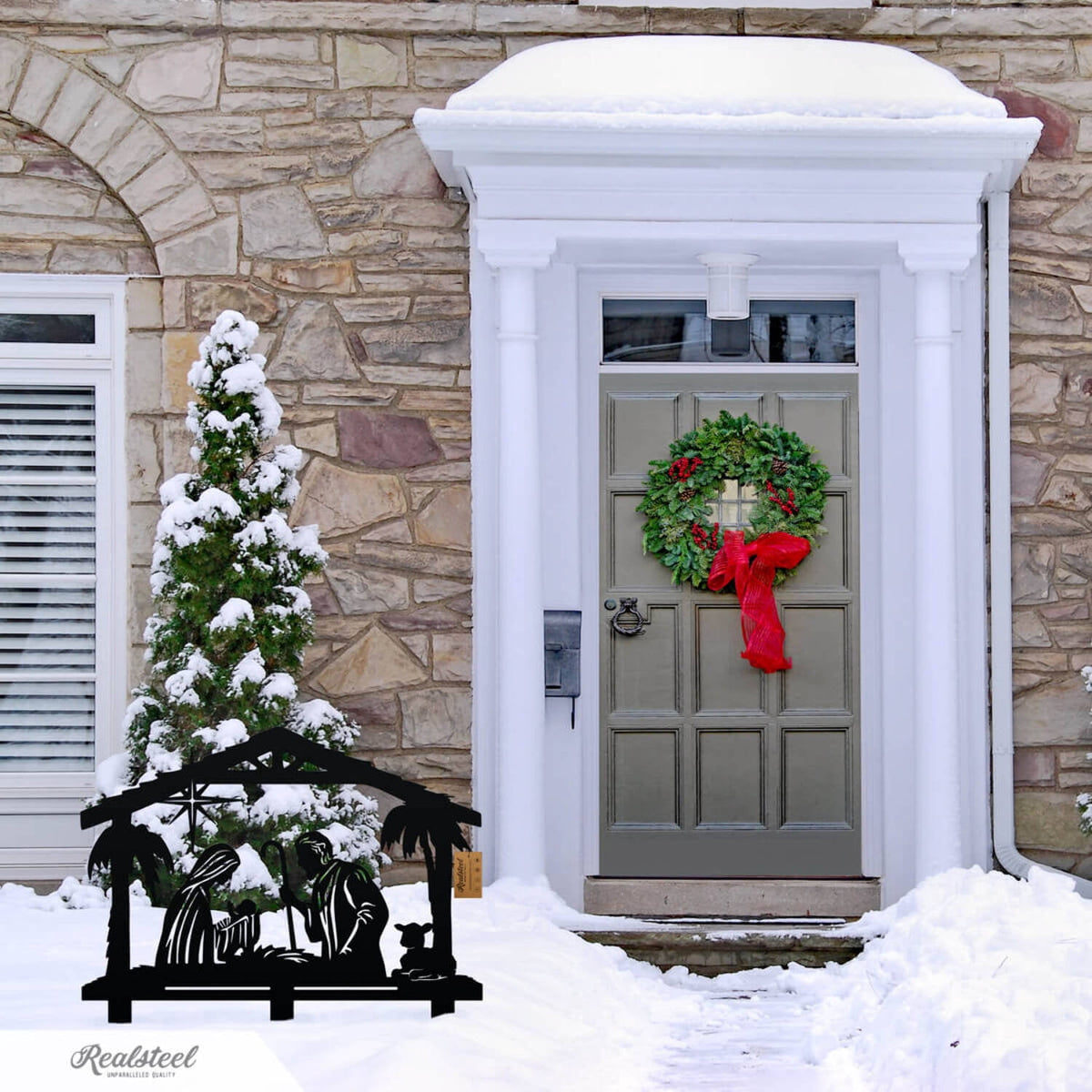 RealSteel: Nativity Scene Garden Art - Metal Christmas Yard Décor for Outdoor Display (B-24x22)