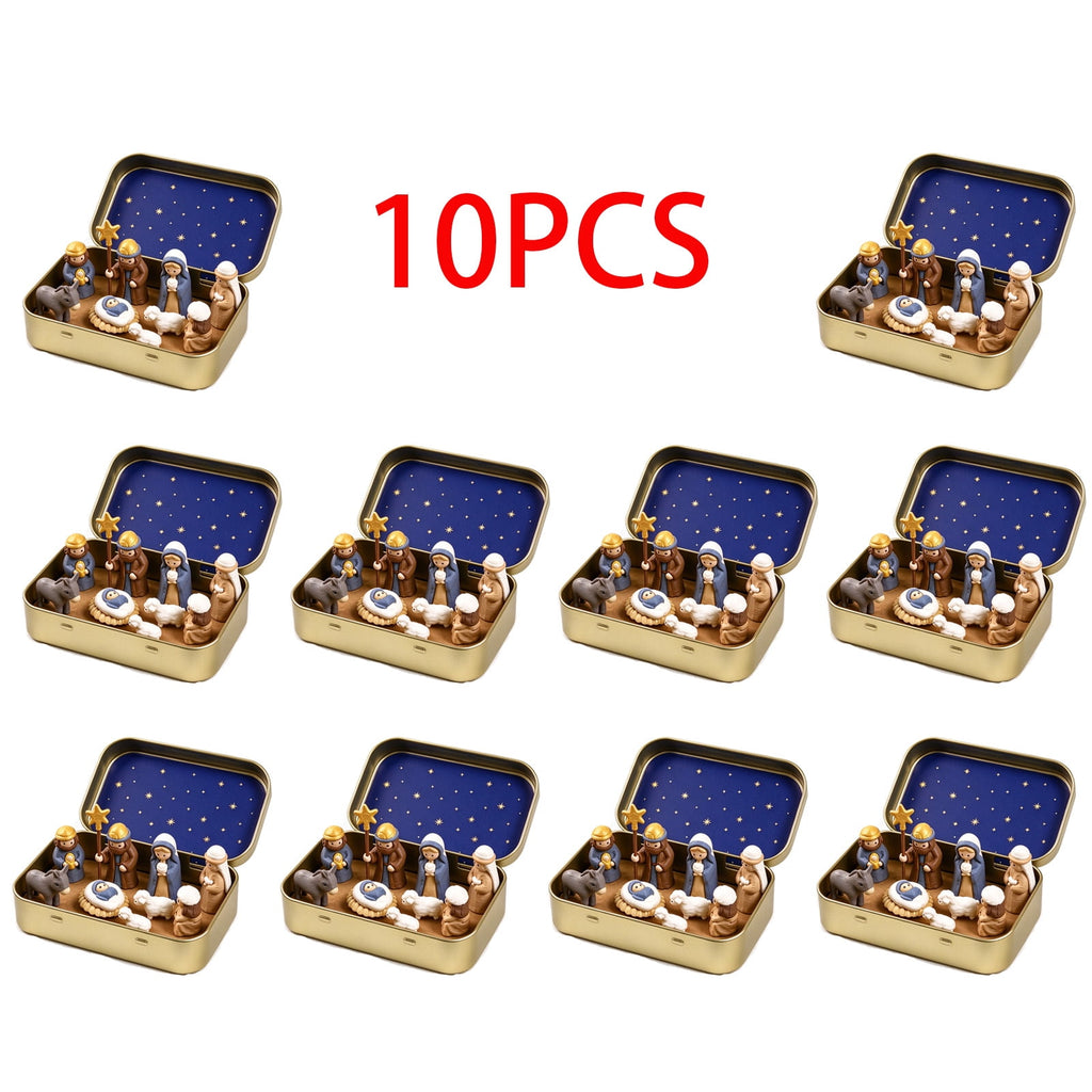 Daghihgewr Mini Christmas Nativity Set Tabletop Tin Box Multicolor Indoor Religious Ornament 1-Count 3.9 x 2.8 x 1.2 Inch