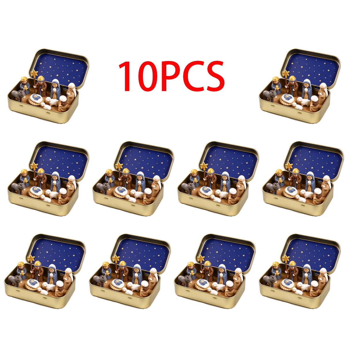 Daghihgewr Mini Christmas Nativity Set Tabletop Tin Box Multicolor Indoor Religious Ornament 1-Count 3.9 x 2.8 x 1.2 Inch