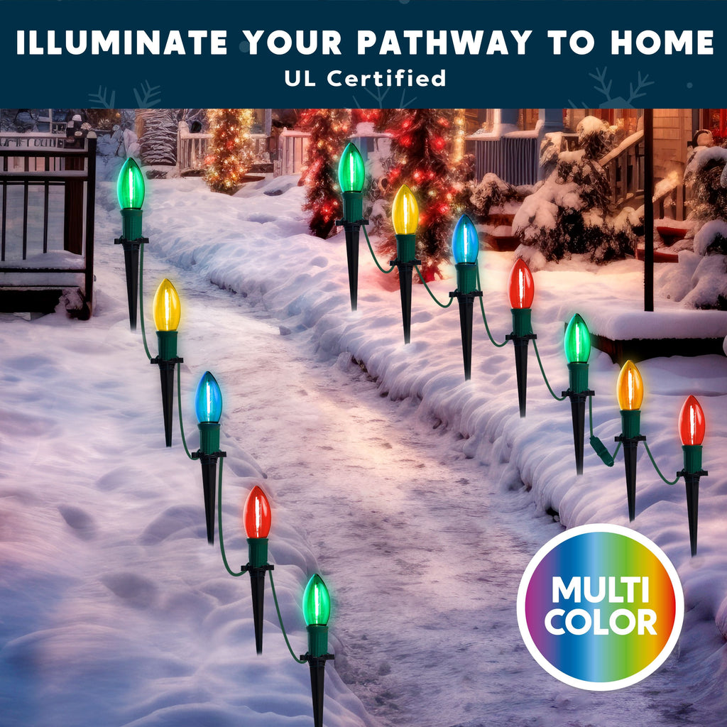 Joyfy Christmas Pathway Lights Outdoor,30.75 FT 24 Walkway Lights with Marker Stakes,Outdoor Christmas Lights for House Warm White Christmas Decorations
