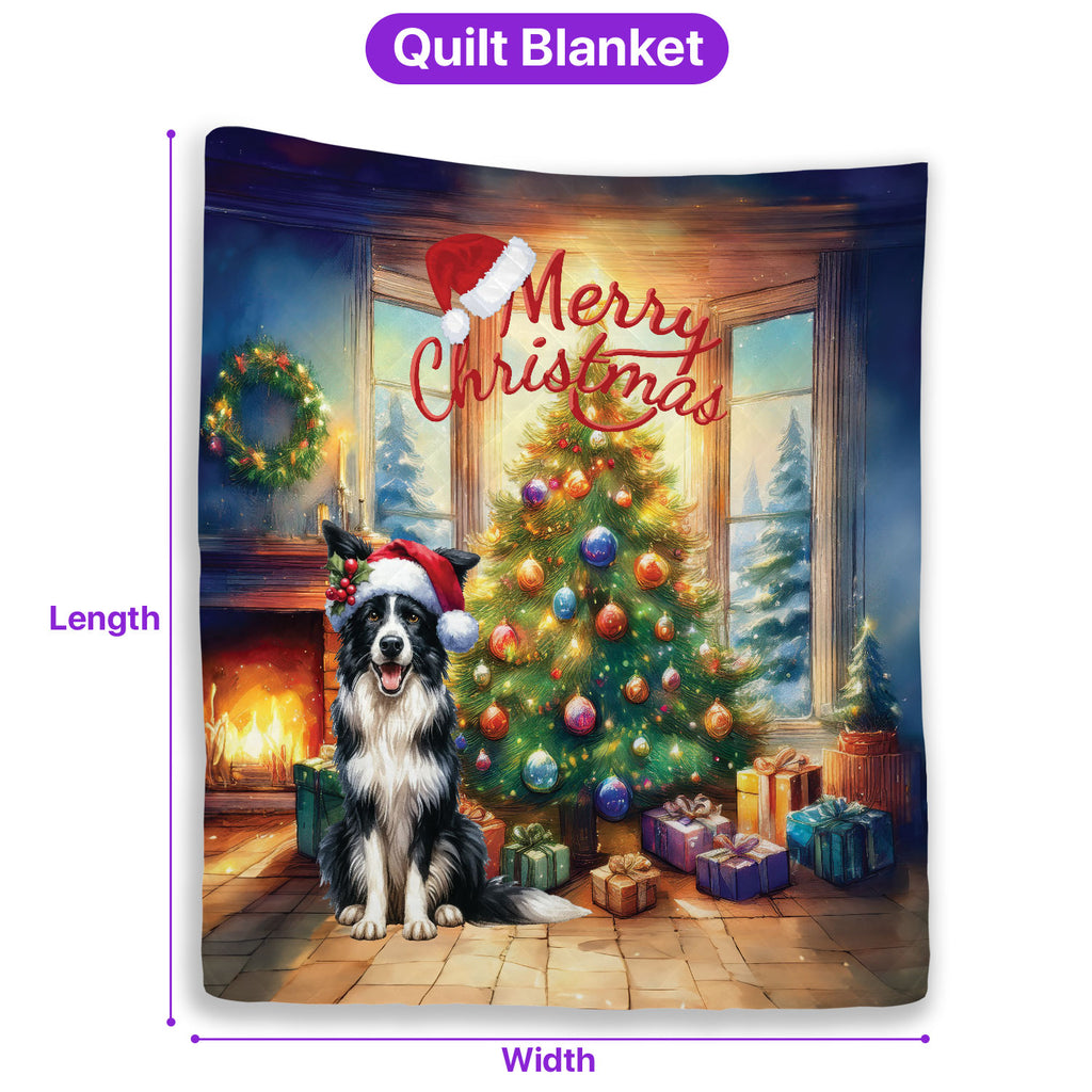 Merry Christmas French Bulldog Santa Hat Xmas Tree Winter Holiday Quilt Bedding Set Dog Lover Gifts 1 Blanket Bed Cover 2 Pillowcases - 01013