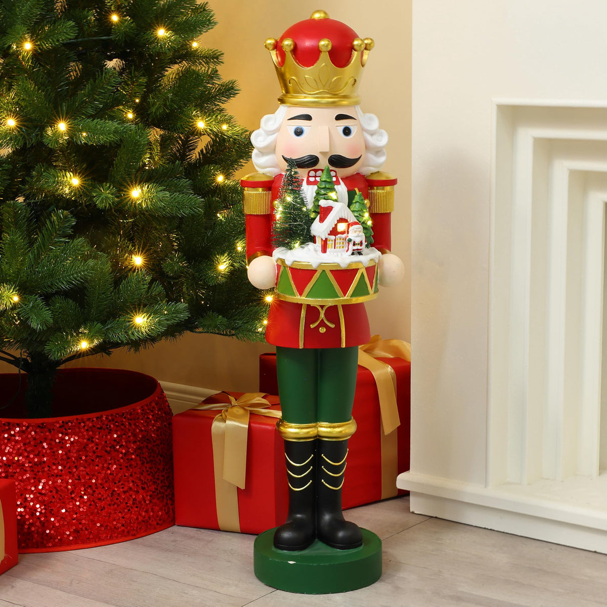 Langford Home Battery-Operated Prelit Nutcracker Soldier Statue Holding Christmas Miniature Landscape