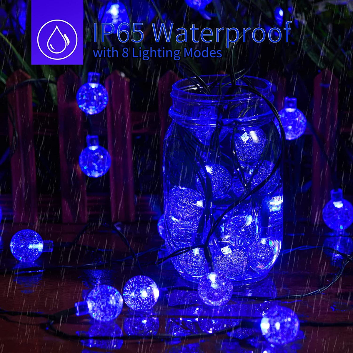 Juhefa Solar String Lights Outdoor 60 Led 35.6 ft Crystal Globe Lights for Garden Yard Porch Wedding Party Decor (White)