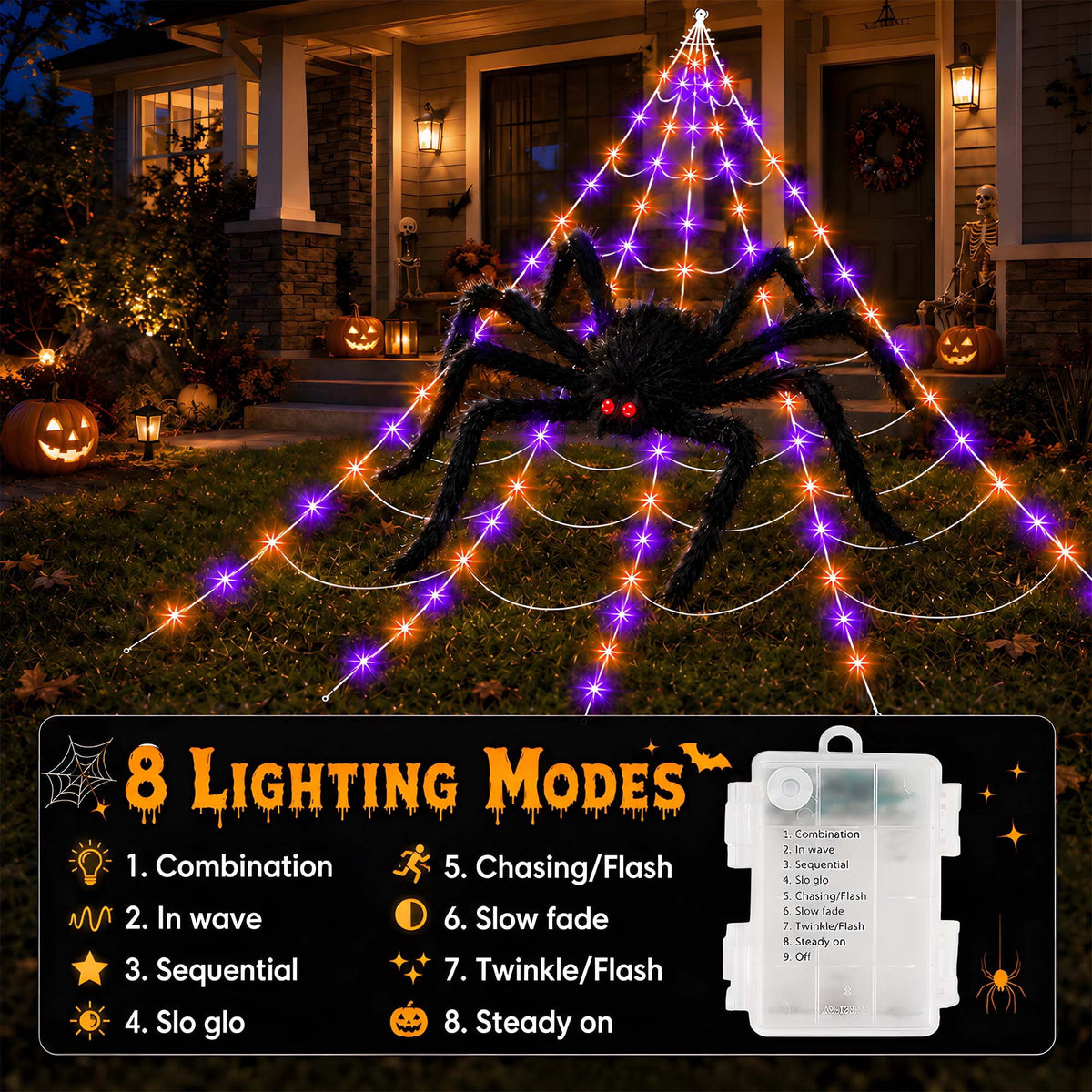 DAYBETTER Halloween Spider Web Lights, 250 LED Holiday Lighting, 15.7x16.4FT Waterproof Web Lights, Remote Control, for Indoor Outdoor Yard Garden Halloween Decor (Purple Light)