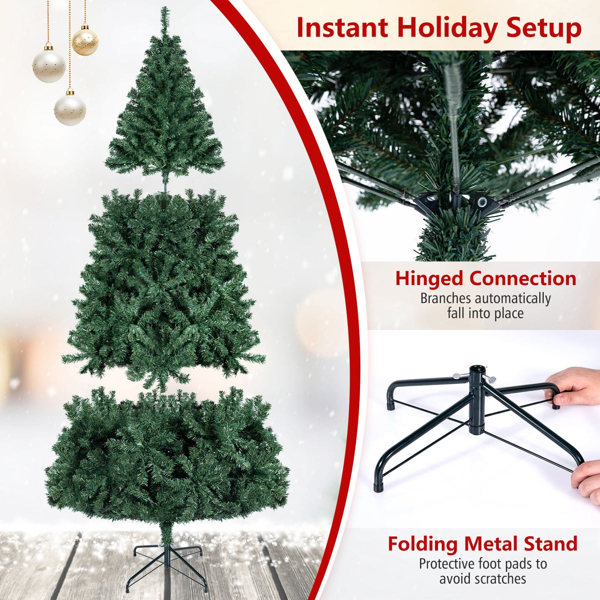 Costway 8Ft Pre-Lit Artificial Christmas Tree Hinged 750 LED Lights