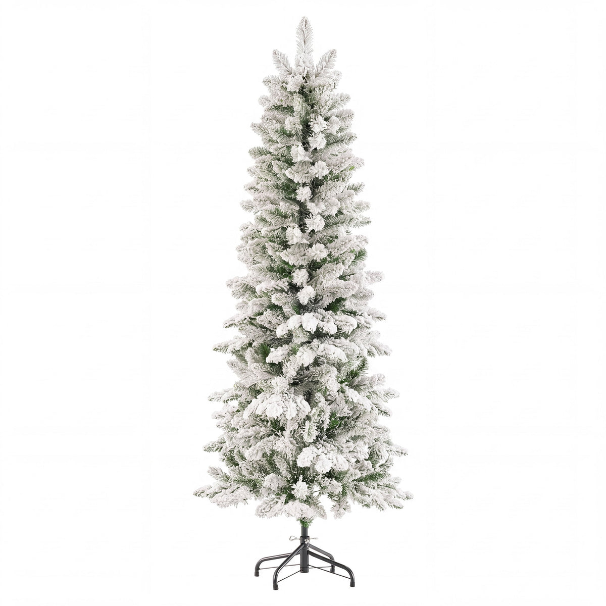 edx 6ft Pre-lit Pencil Christmas Tree, Green Artificial Spruce Slim Christmas Trees, With 250 LED Lights, 571 Branch Tips & Foldable Base, For Home, Office, Party Decoration