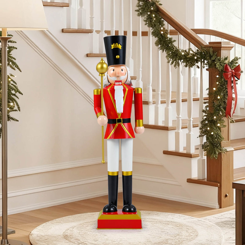 Costway 32.5” Christmas Nutcracker with High Hat & Beautiful Scepter, Uniform & Boots for Yard Gold