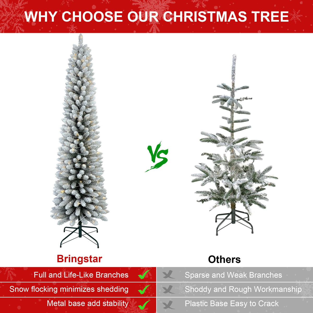 Bringstar 6FT Pre-Lit Pencil Christmas Tree,Green Artificial Xmas Trees, 150 LED Warm White Lights