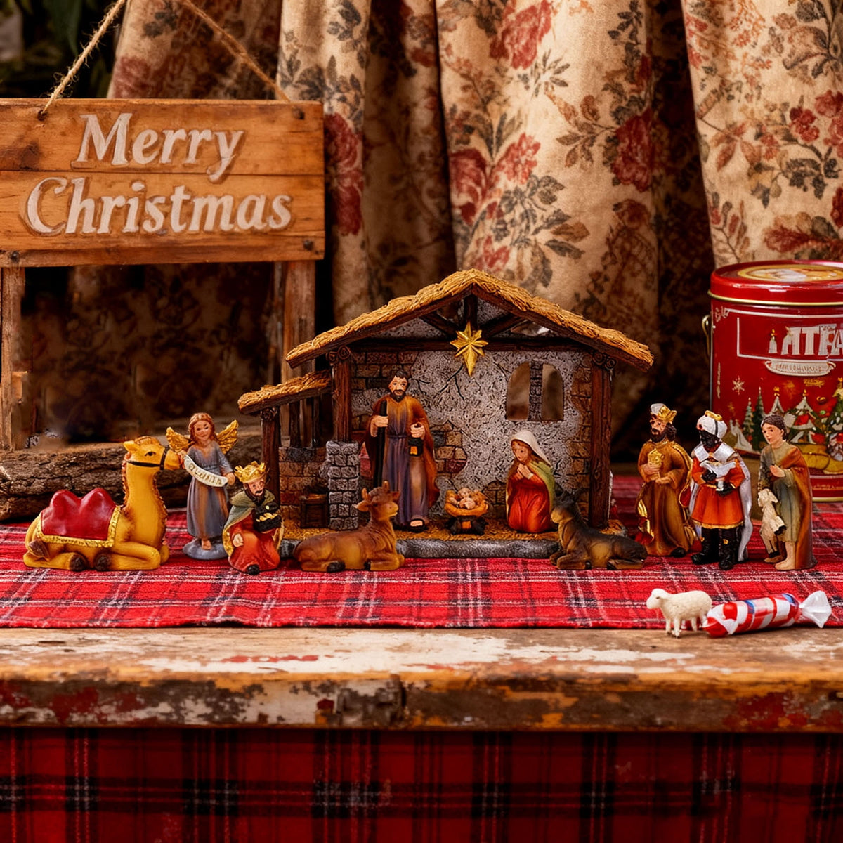 YiJuHui 1pcs Nativity Set Resin Holy Scene Hand Painted Ornament, Religious Christmas Decor for Home Tabletop Mantel Display