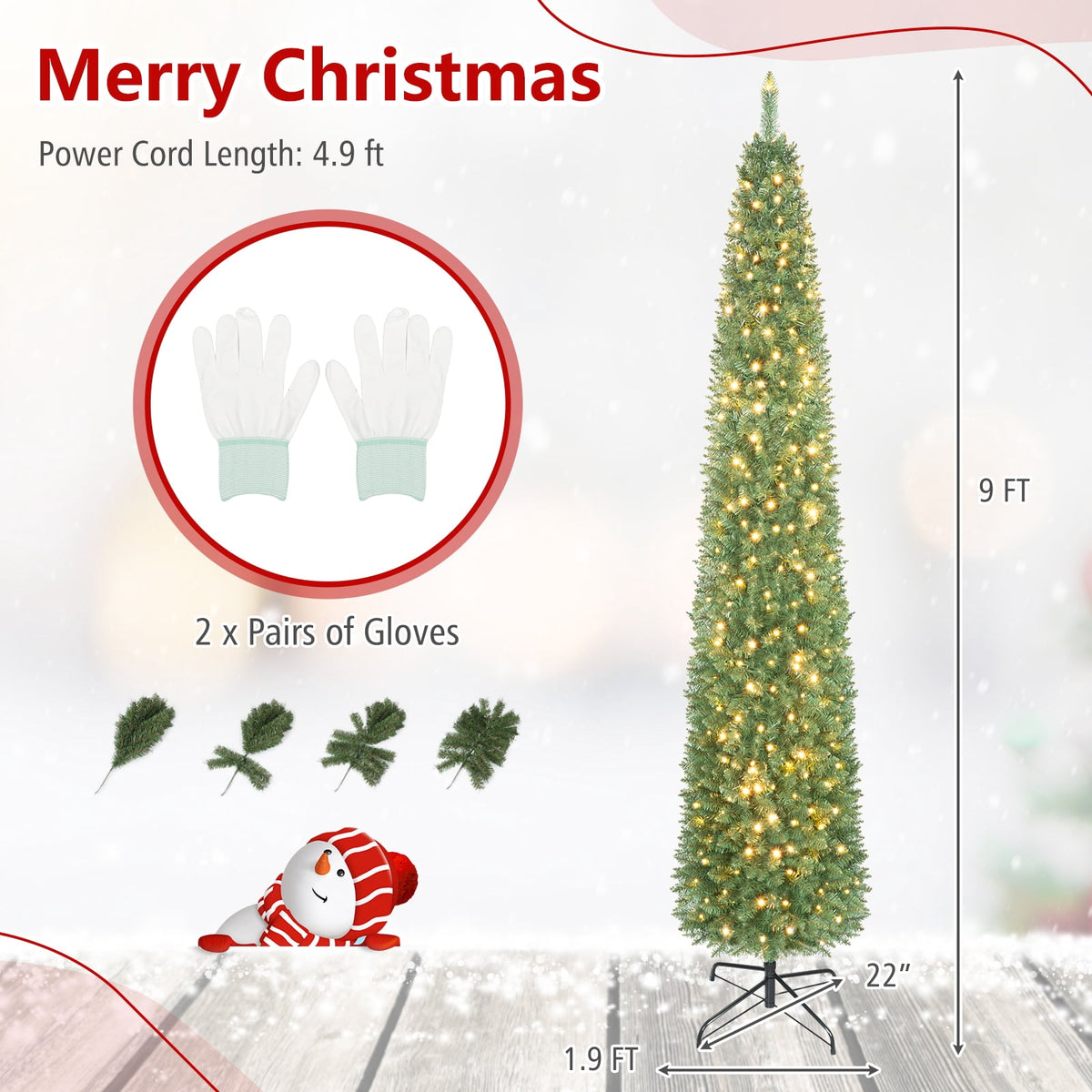 Costway 6 FT Pencil Christmas Tree Pre-Lit Folding Metal Stand Green