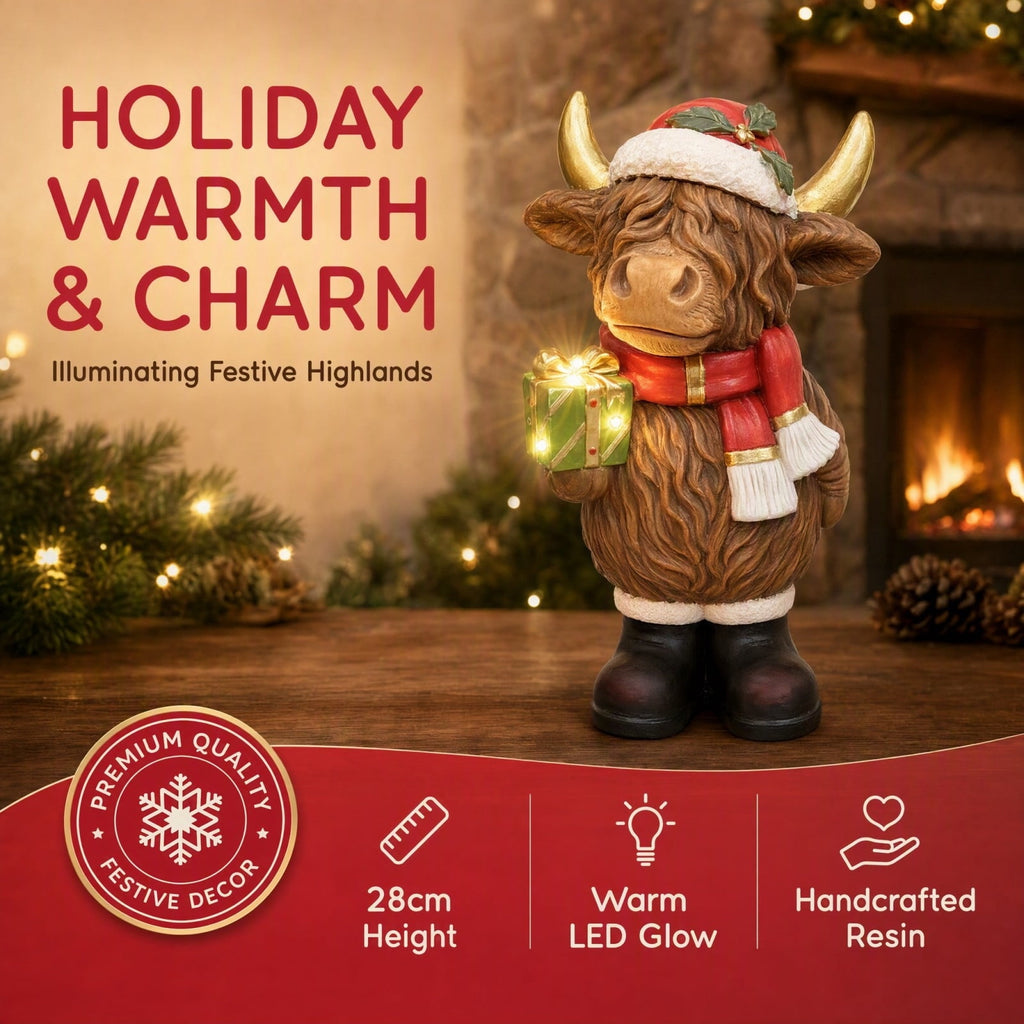 Luckky Lighted Christmas Dog Resin Statue, Santa Hat and Scarf Dog Figurine, 7.87 Inch, Multi-Color LED Lights, Indoor Outdoor Holiday Decor