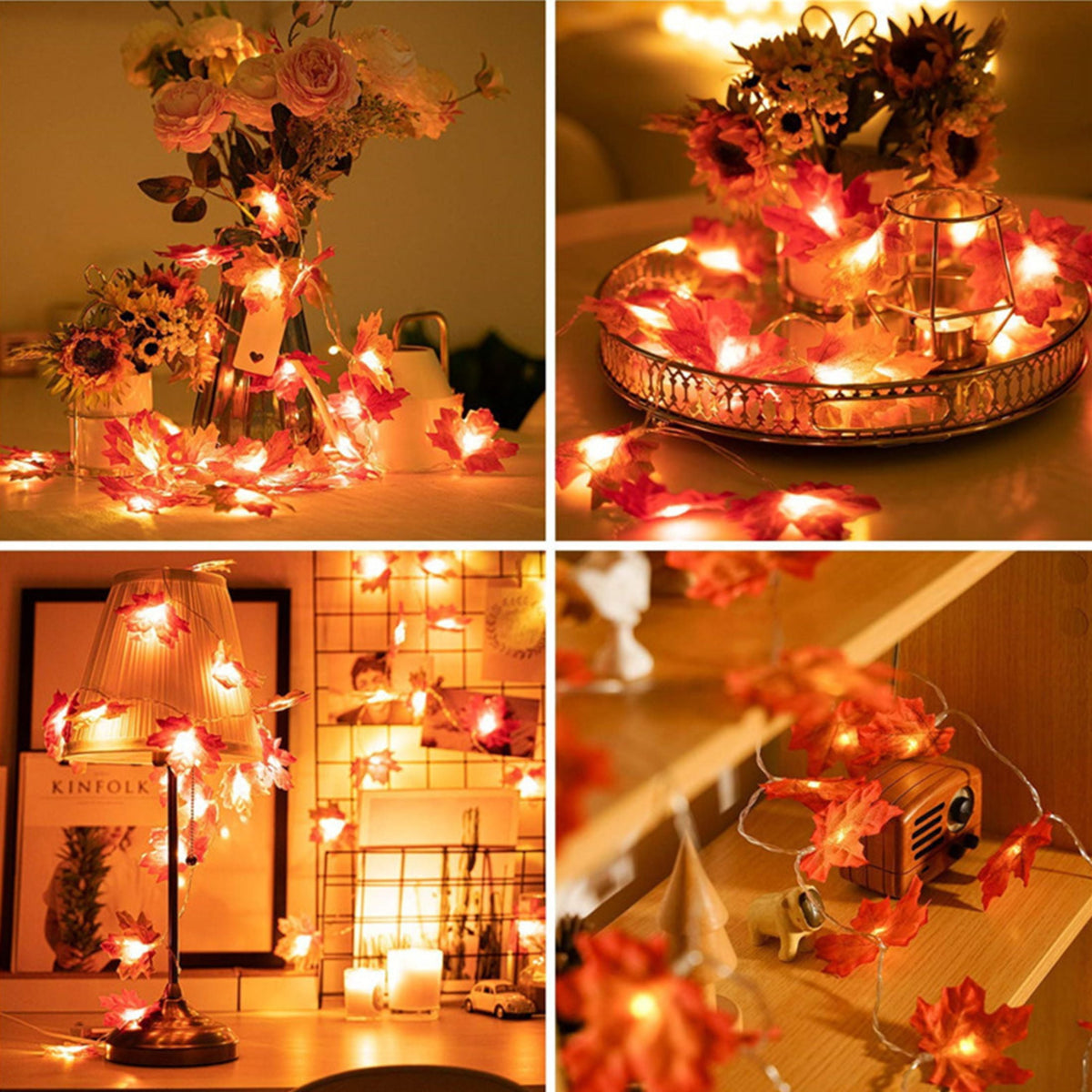 Scidweet 6 Pack Fall Garland with Lights, 60FT 120 LED Fake Autumn Maple Leaves Garland Indoor Outdoor Fall Decorations for Home Patio Party Table Thanksgiving Harvest Halloween Decor, Orange