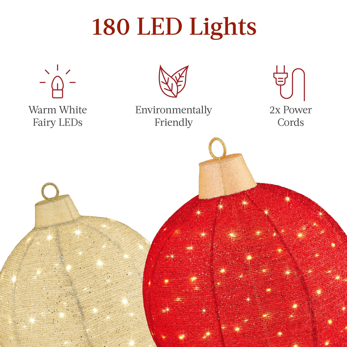 Best Choice Products 2pc Lighted Pop-Up Christmas Ornaments Outdoor Holiday Decoration w/ 180 LED Lights - Red/Green
