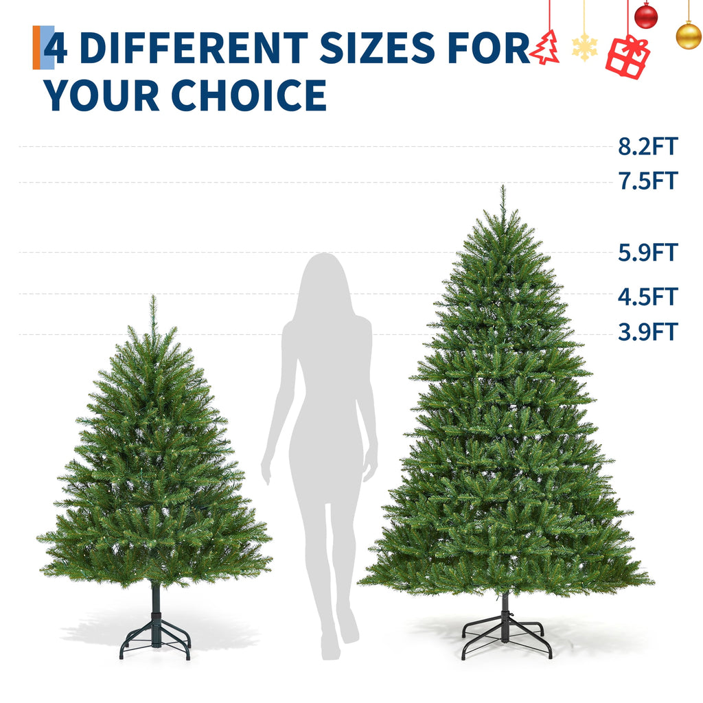 JoanKaren 7.5' Pre-Lit Green Artificial Christmas Tree,Metal Stand Full Xmas Tree with 600 Multicolor Lights