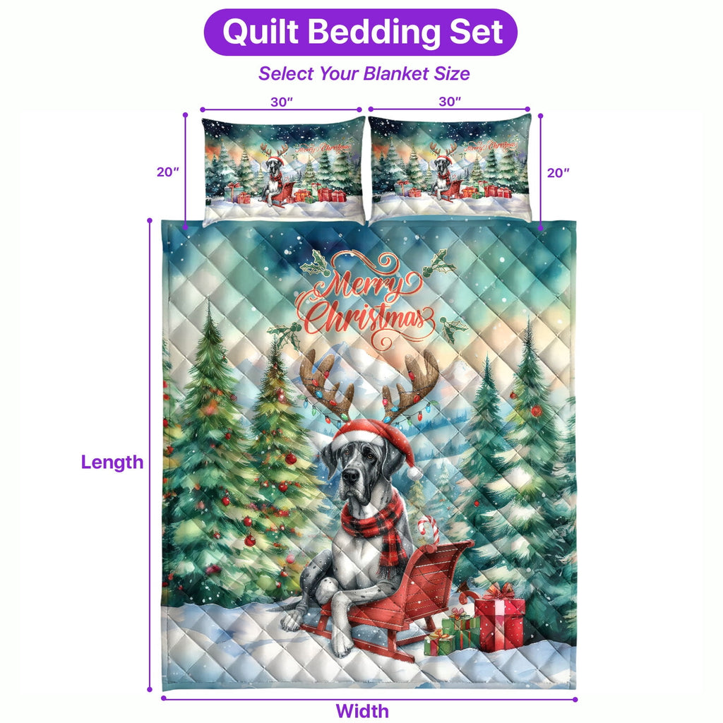 Merry Christmas Santa Reindeer Antlers French Bulldog Sleigh Xmas Winter Holiday Quilt Bedding Set Dog Lover Gifts 1 Blanket Bed Cover 2 Pillowcases - 00023